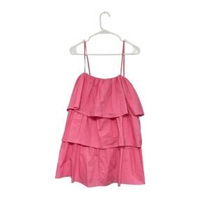 Day & Moon Pink Flounce Ameila Tiered Poplin Mini Dress Sz Medium Ruffles